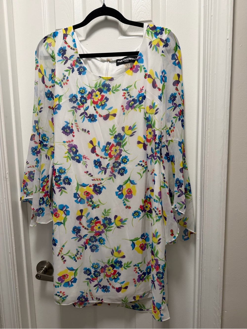 Karl Lagerfeld White Floral Long-Sleeve Chiffon Dress